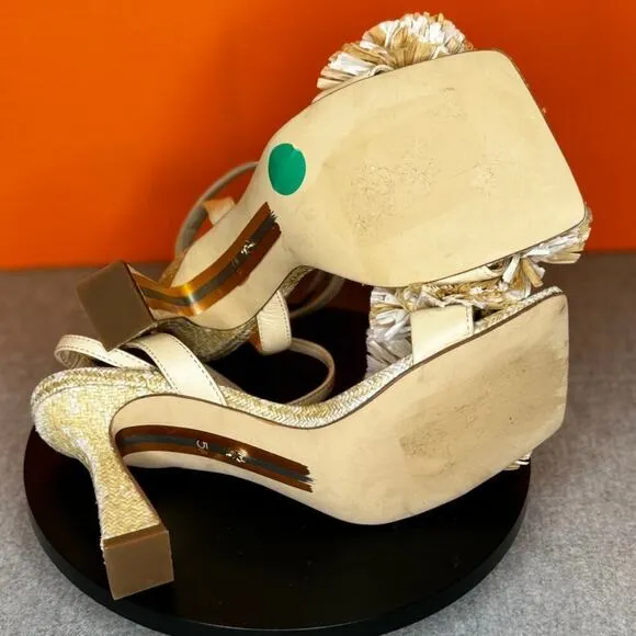 Sam Edelman Clare Tan Straw Open Toe Block Heels Strappy 5.5
