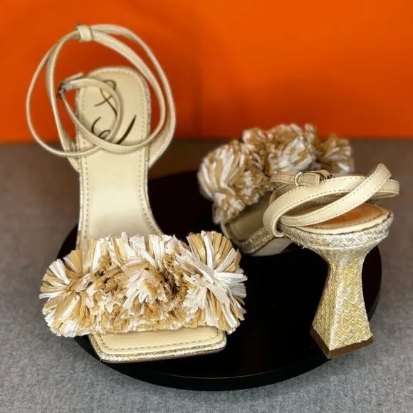 Sam Edelman Clare Tan Straw Open Toe Block Heels Strappy 5.5