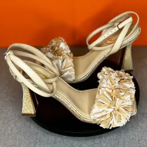 Sam Edelman Clare Tan Straw Open Toe Block Heels Strappy 5.5