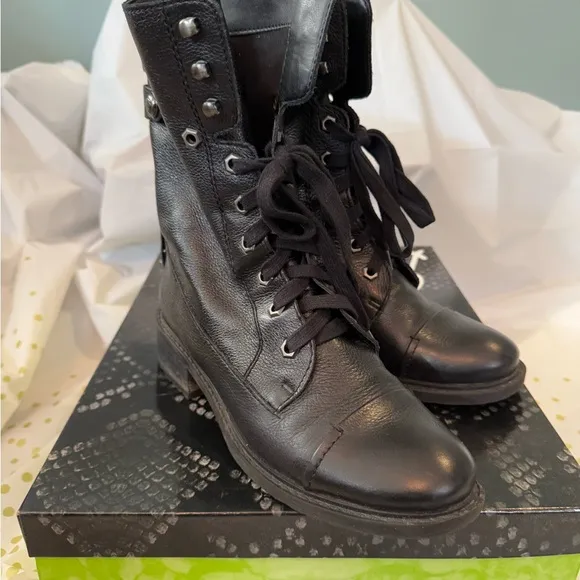 Sam Edelman Leather Army Style Lace-Up Boots