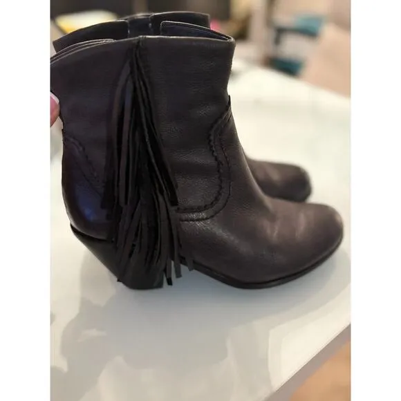 Sam Edelman Louis Black Western Booties with Fringe Size 6