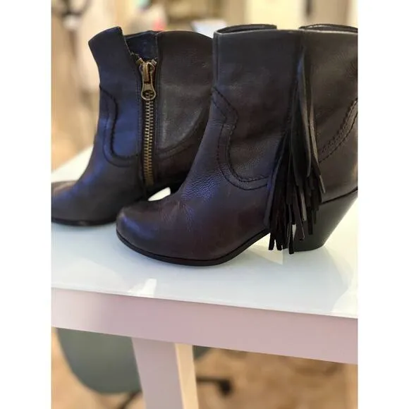 Sam Edelman Louis Black Western Booties with Fringe Size 6