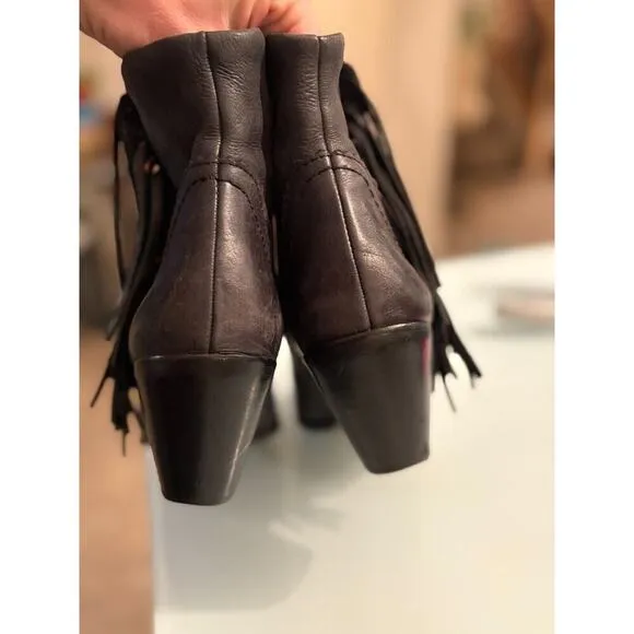 Sam Edelman Louis Black Western Booties with Fringe Size 6