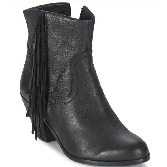 Sam Edelman Louis Black Western Booties with Fringe Size 6