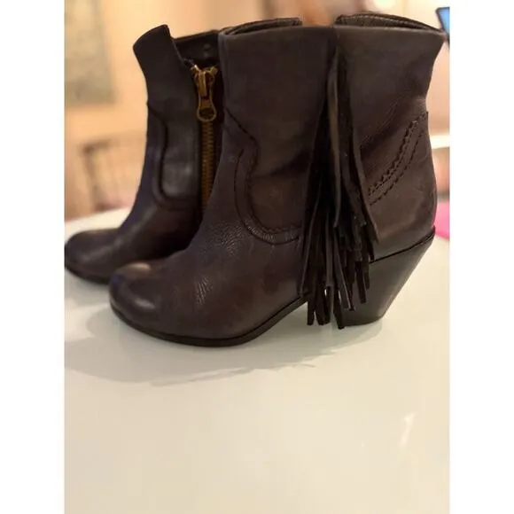 Sam Edelman Louis Black Western Booties with Fringe Size 6