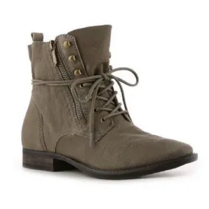 Sam Edelman Olive Army Green Nubuck Suede Mackay Lace Up Ankle Combat Moto Boots