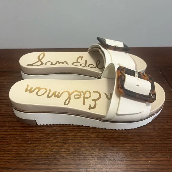 Sam Edelman Womens Ariane White Leather Slip On Slide Sandals‎ Shoes NWOB 7