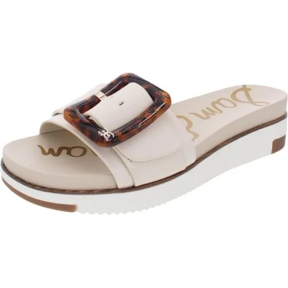 Sam Edelman Womens Ariane White Leather Slip On Slide Sandals‎ Shoes NWOB 7