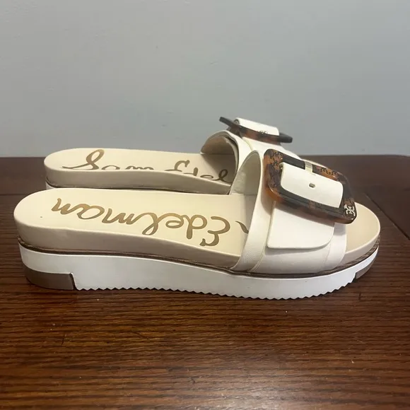 Sam Edelman Womens Ariane White Leather Slip On Slide Sandals‎ Shoes NWOB 7