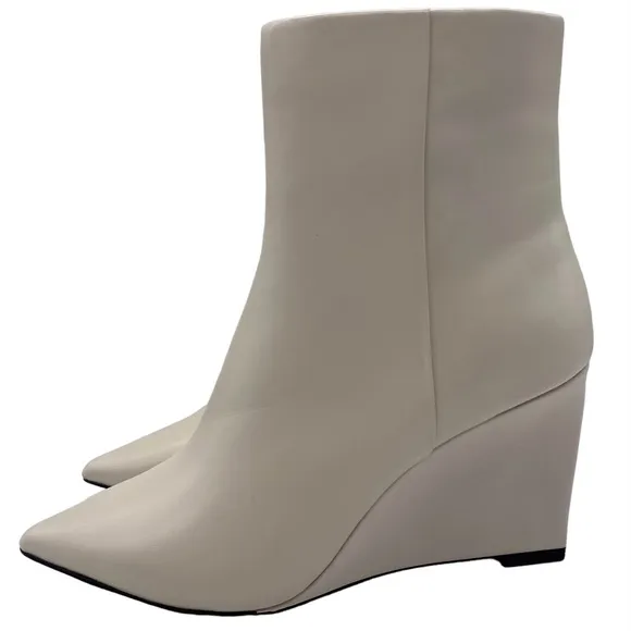 Sanctuary Women's Boots Pacer White Leather Ankle Wedge Zip Point Toe Size 6.5