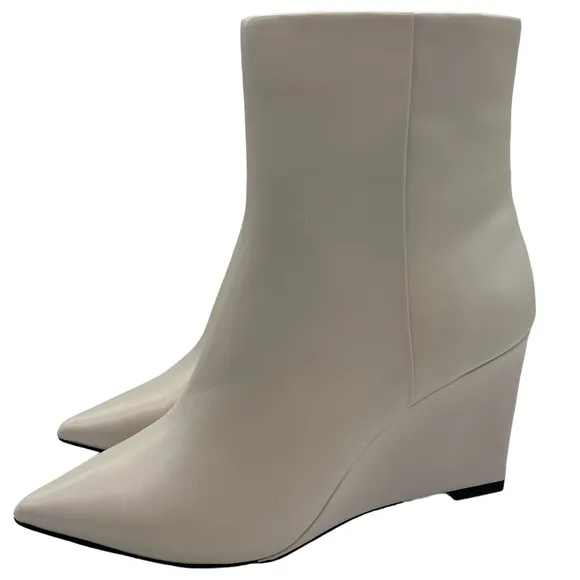 Sanctuary Women's Boots Pacer White Leather Ankle Wedge Zip Point Toe Size 6.5