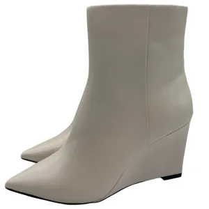 Sanctuary Women's Boots Pacer White Leather Ankle Wedge Zip Point Toe Size 6.5