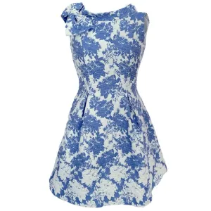 Sara Campbell formal gown 50’s Chinoiserie floral midi dress blue white Sz: 4
