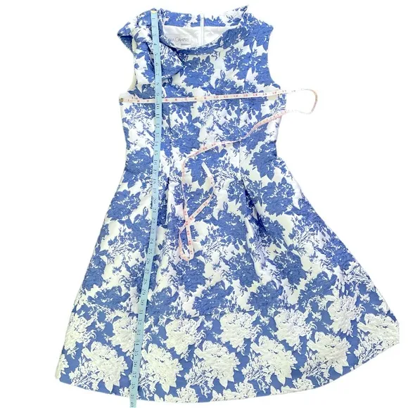 Sara Campbell formal gown 50’s Chinoiserie floral midi dress blue white Sz: 4