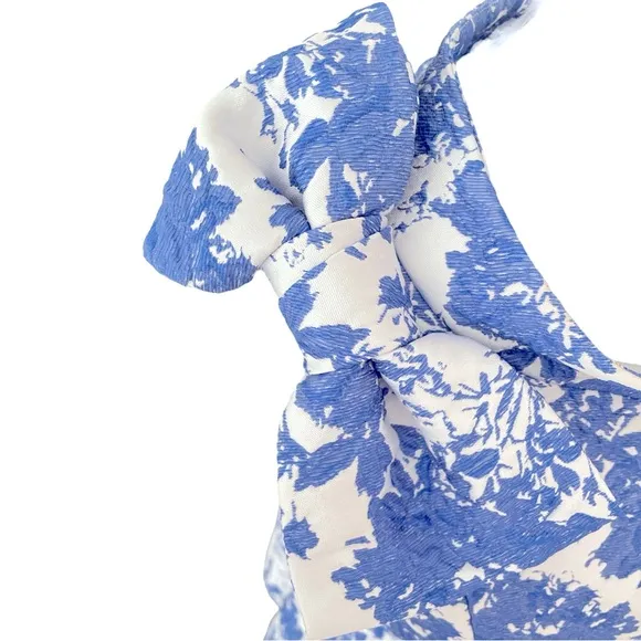 Sara Campbell formal gown 50’s Chinoiserie floral midi dress blue white Sz: 4