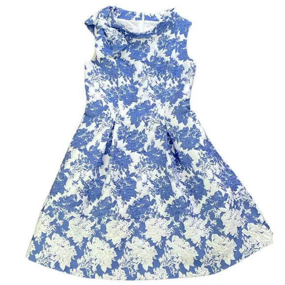 Sara Campbell formal gown 50’s Chinoiserie floral midi dress blue white Sz: 4