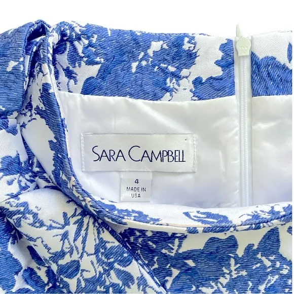 Sara Campbell formal gown 50’s Chinoiserie floral midi dress blue white Sz: 4