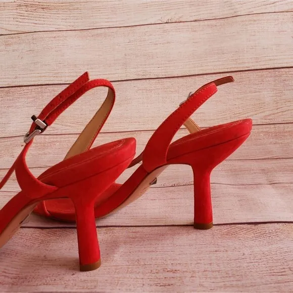Schutz Asumini Nubuck Leather Slingback Sandal Kitten Heel Open Toe Shoes 8B