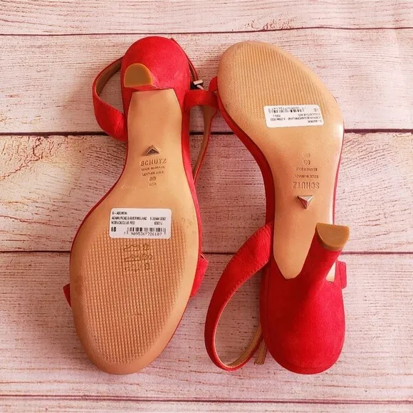 Schutz Asumini Nubuck Leather Slingback Sandal Kitten Heel Open Toe Shoes 8B