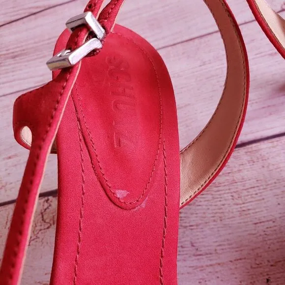 Schutz Asumini Nubuck Leather Slingback Sandal Kitten Heel Open Toe Shoes 8B