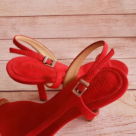 Schutz Asumini Nubuck Leather Slingback Sandal Kitten Heel Open Toe Shoes 8B