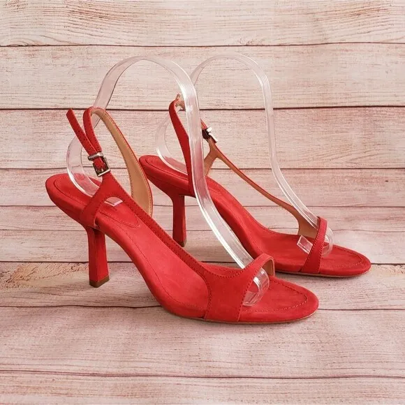 Schutz Asumini Nubuck Leather Slingback Sandal Kitten Heel Open Toe Shoes 8B