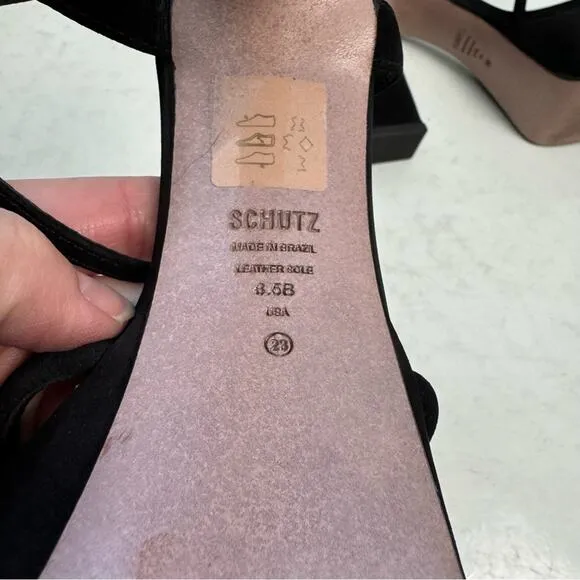 SCHUTZ Black Picca Sandal Heels Shoes Size 8.5