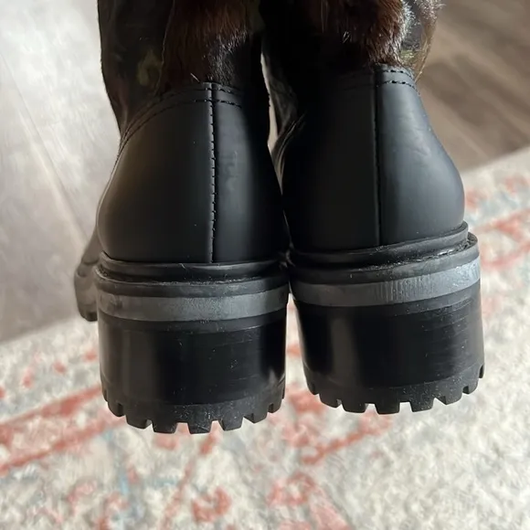 Schutz Camo Combat Boots Size 6B Calf Hair Black Waterproof Lace Up Heeled Boots
