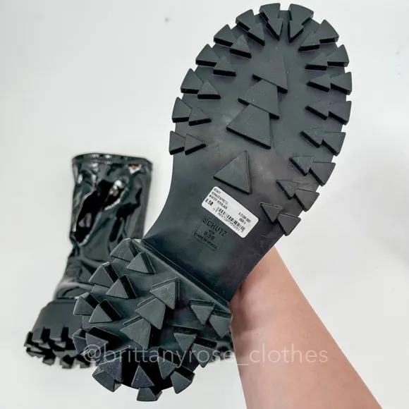 SCHUTZ Kendy Patent Leather Lug Sole Boots in Black
