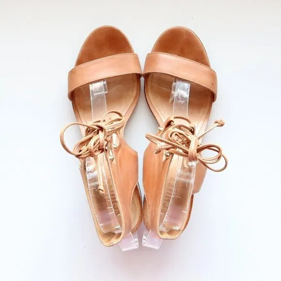 SCHUTZ Tan Leather Block Heel Open Toe Lace-up Gladiator Sandals Summer Shoes