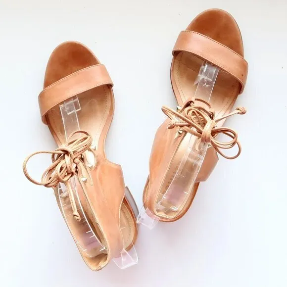 SCHUTZ Tan Leather Block Heel Open Toe Lace-up Gladiator Sandals Summer Shoes