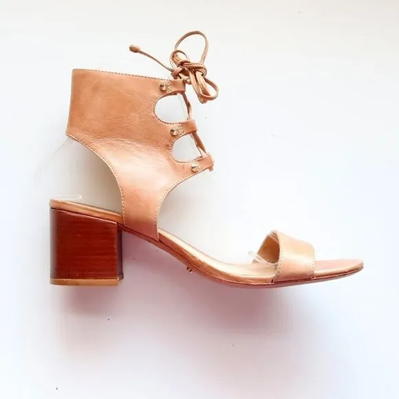 SCHUTZ Tan Leather Block Heel Open Toe Lace-up Gladiator Sandals Summer Shoes