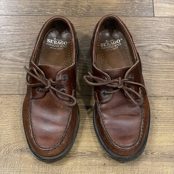 Sebago Docksides Boat Shoes Men 7 E Brown Leather Loafers 2 Eye Handsewn Classic