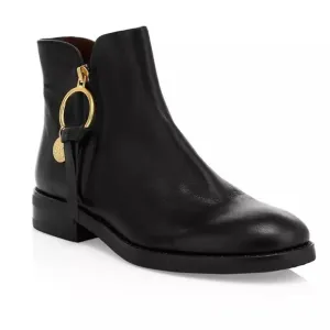 See by Chloé Louise Leather Ankle Boots Size 40 US 9 Gold Hardware