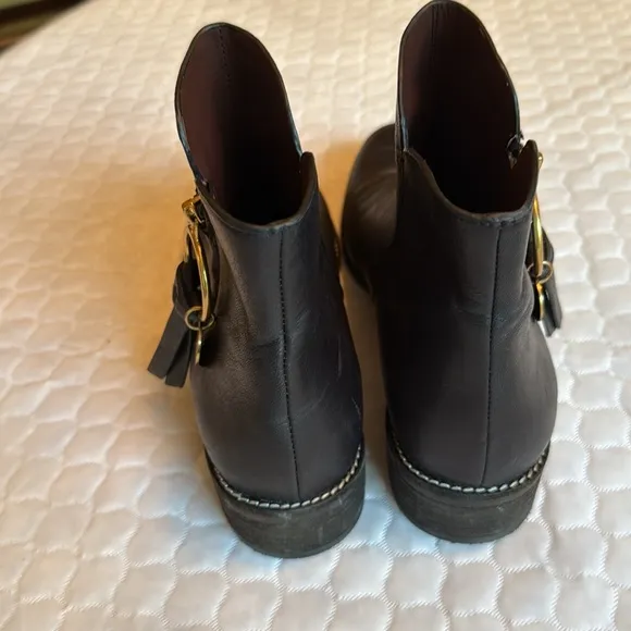 See by Chloé Louise Leather Ankle Boots Size 40 US 9 Gold Hardware