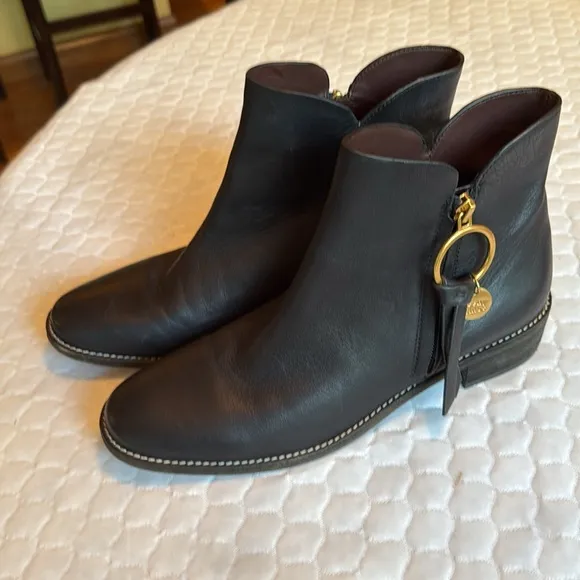 See by Chloé Louise Leather Ankle Boots Size 40 US 9 Gold Hardware