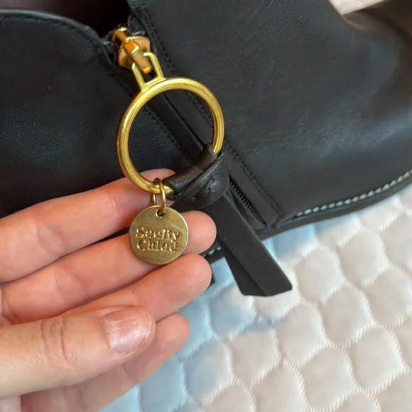 See by Chloé Louise Leather Ankle Boots Size 40 US 9 Gold Hardware