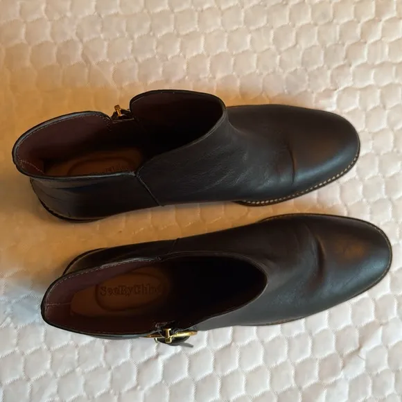 See by Chloé Louise Leather Ankle Boots Size 40 US 9 Gold Hardware