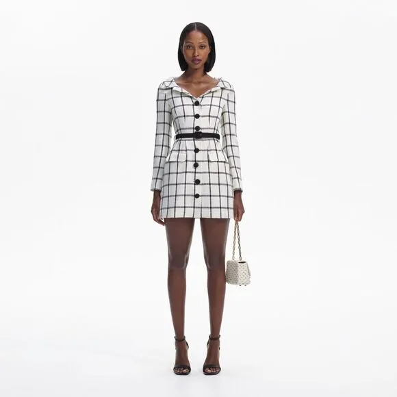 Self-Portrait CREAM CHECK TAILORED MINI DRESS SIZE 2 $555