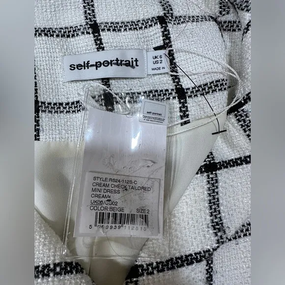 Self-Portrait CREAM CHECK TAILORED MINI DRESS SIZE 2 $555