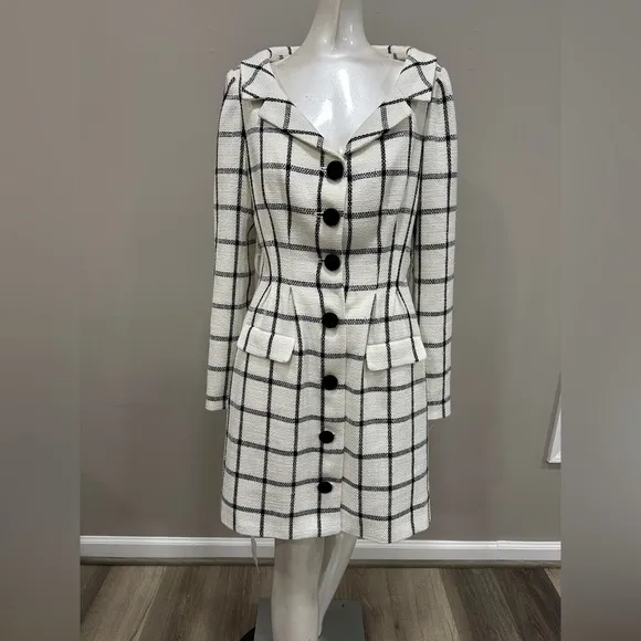 Self-Portrait CREAM CHECK TAILORED MINI DRESS SIZE 2 $555