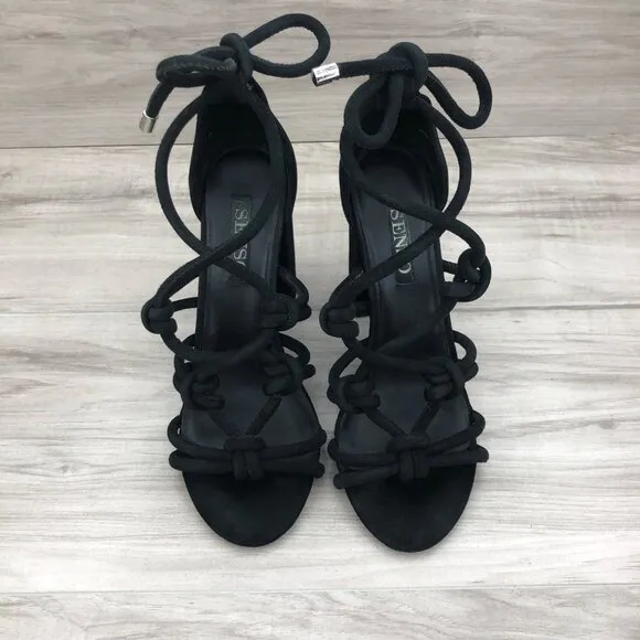 Senso Vanita Sandal Heels Womens EU 39 Black Suede Knot Lace Up Strappy