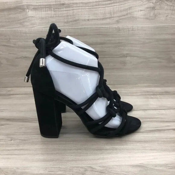 Senso Vanita Sandal Heels Womens EU 39 Black Suede Knot Lace Up Strappy