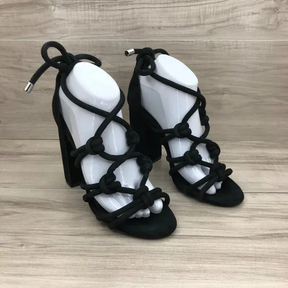 Senso Vanita Sandal Heels Womens EU 39 Black Suede Knot Lace Up Strappy