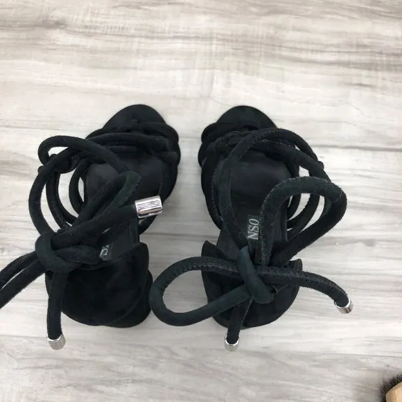 Senso Vanita Sandal Heels Womens EU 39 Black Suede Knot Lace Up Strappy