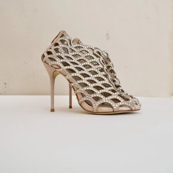 Sergio Rossi // Mermaid Crystal Cage Open Toe Bootie Heel 2014 Vintage 6