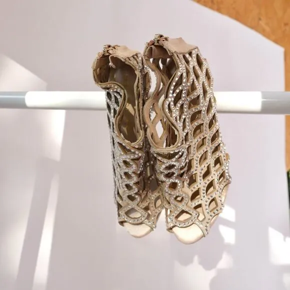 Sergio Rossi // Mermaid Crystal Cage Open Toe Bootie Heel 2014 Vintage 6