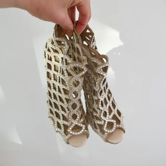 Sergio Rossi // Mermaid Crystal Cage Open Toe Bootie Heel 2014 Vintage 6