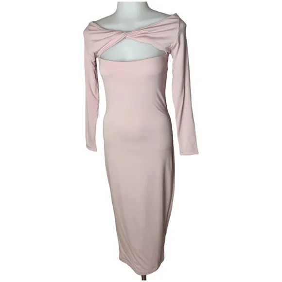 Ser.o.ya Irene Bodycon Midi Long Sleeve Dress In Pastel Pink Size Small