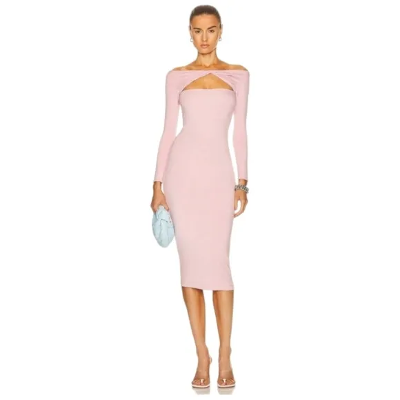 Ser.o.ya Irene Bodycon Midi Long Sleeve Dress In Pastel Pink Size Small